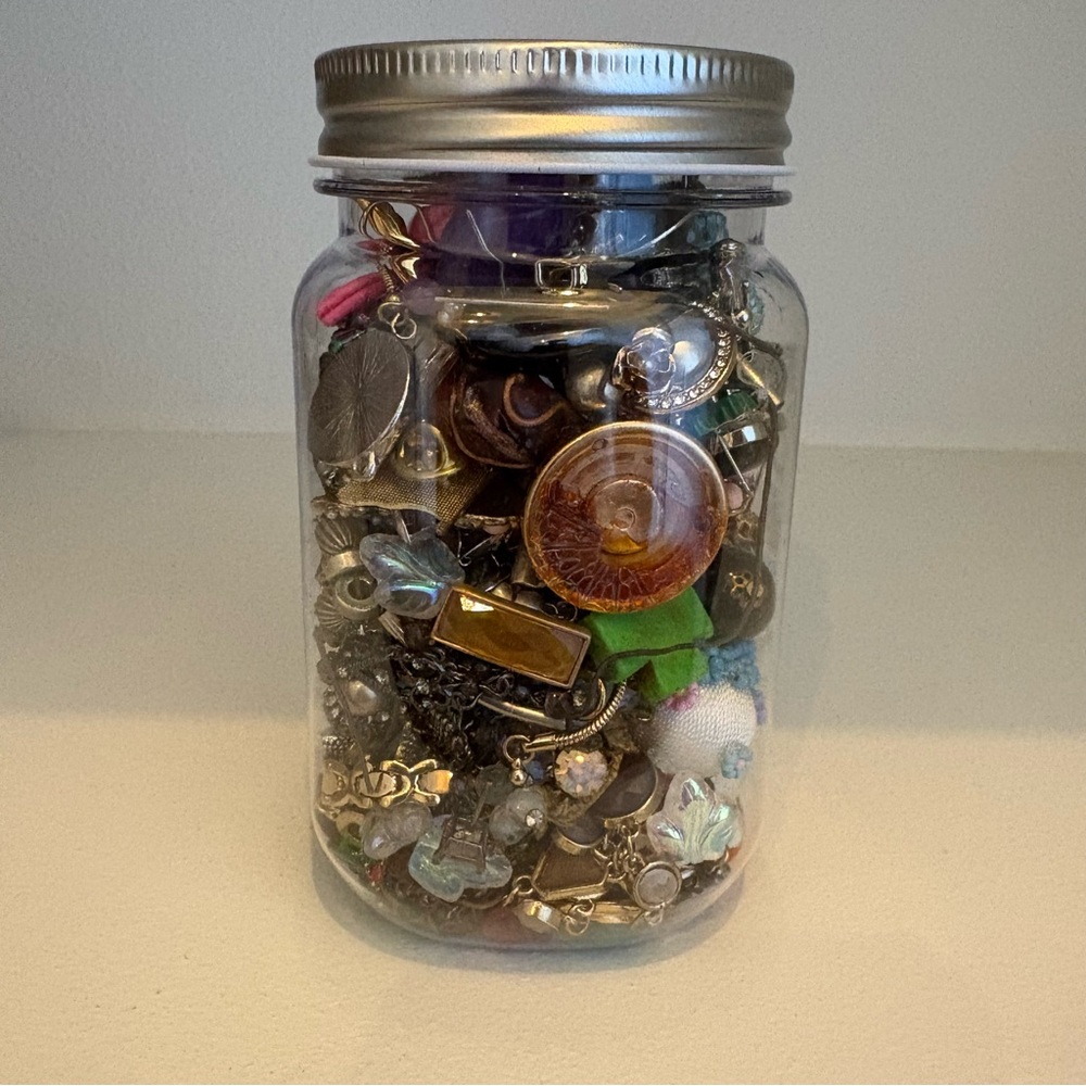 Mystery Plastic Mason Jar Craft Lot Jewelry Assorted Pieces for DIY Crafting